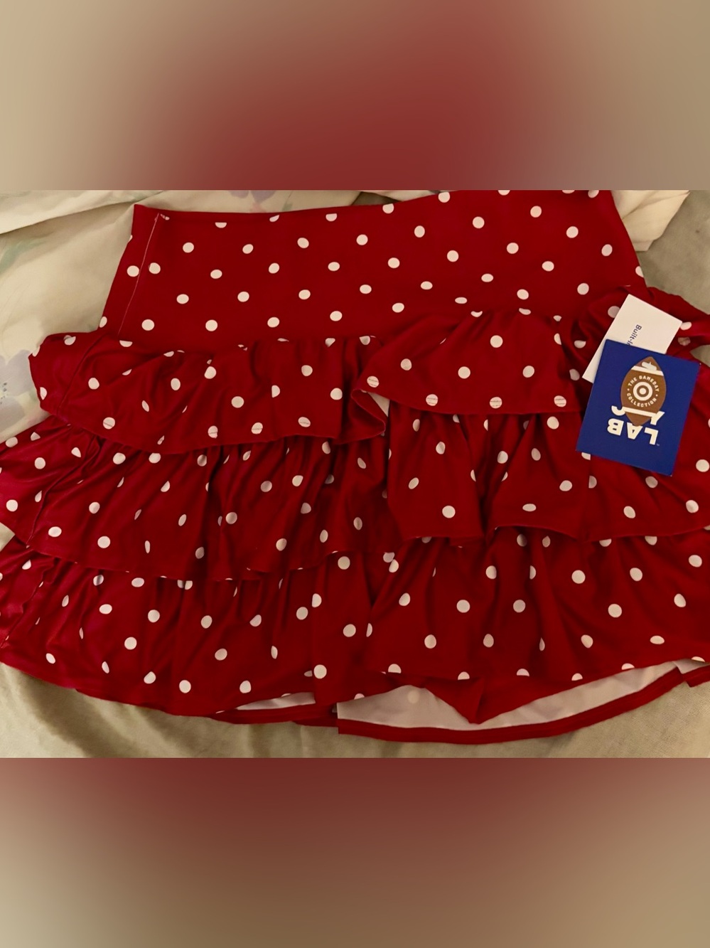 JoyLab Wine Red Polka Dot Tiered Ruffle Mini Skort - Picture 4 of 9
